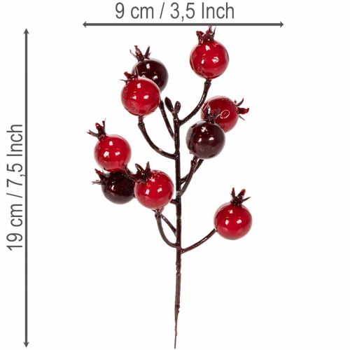 Umelá vetvička granátového jablka s rozvetvenými stonkami ako dekorácia vázy, 19 cm, 4 kusy | Floristik24.sk