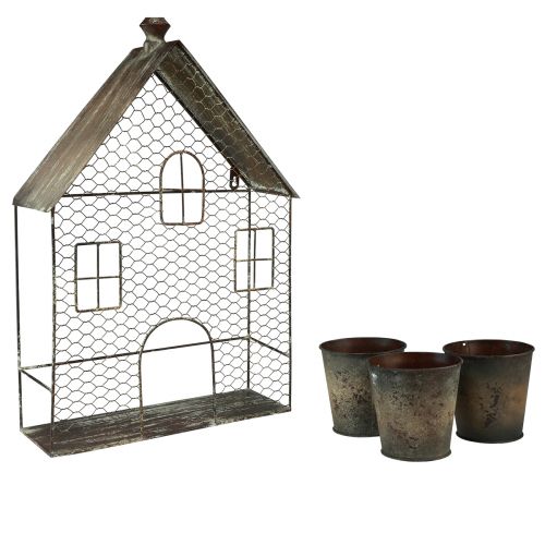 Floristik24 Závesná dekorácia kovová dekorácia domček nástenná dekorácia hrdza 3 črepníky 60cm