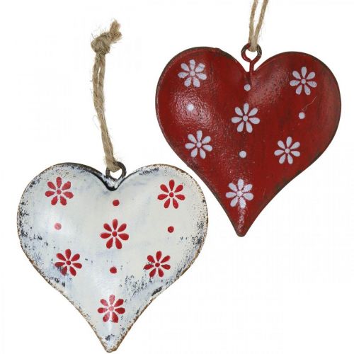 Floristik24 Kovové srdce na zavesenie, menovka na darček, Valentín, vintage vzhľad červená, biela V6cm 6ks