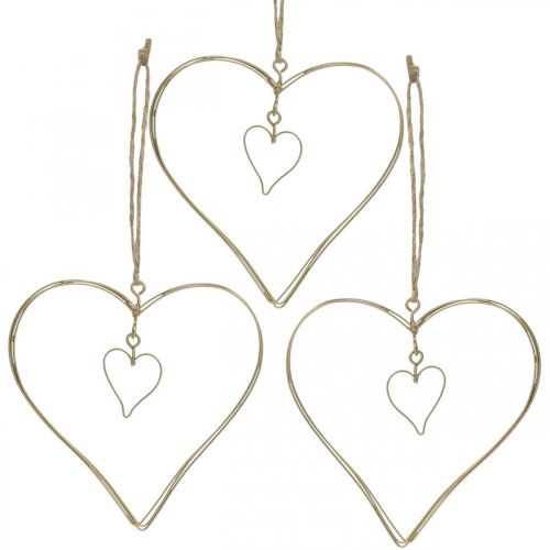 Floristik24 Ozdobné srdce na zavesenie, dekorácia na zavesenie kovové srdce zlaté 10,5 cm 6 kusov