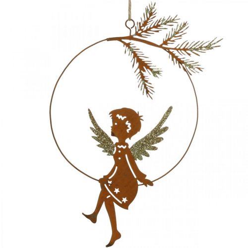 položky Anjel dekorácia prsteň kovová hrdza vianočná dekorácia 23,5x16,5cm 3ks