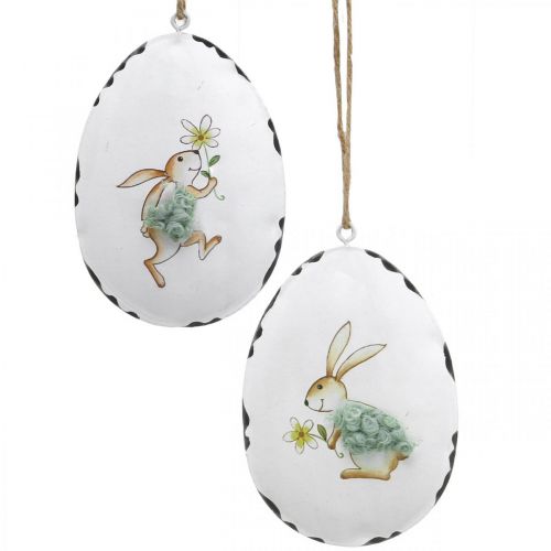 Floristik24 Vajíčka so zajačikom, kraslice na zavesenie, kovová dekorácia biela V10,5cm 4ks