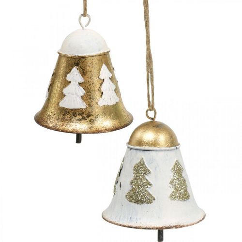 Floristik24 Vianočné zvončeky Vintage vianočná dekorácia Zlatá biela 2ks