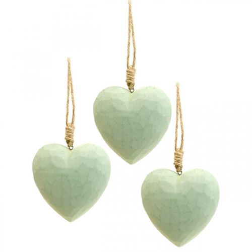 Floristik24 Drevené srdce deko vešiak srdce vyrobené z dreva deco zelené 12cm 3ks