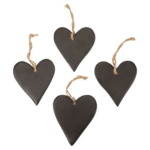 Závesná dekorácia bridlicové srdce ozdobné srdiečka čierne 10,5cm 4ks