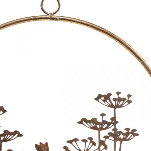 položky Dekorácia na stenu kvety kovová dekorácia na zavesenie zlatá starožitná Ø38cm