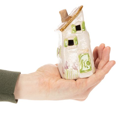 položky Rustikálny keramický domček s jasným LED svetlom, ideálny ako atmosférická dekorácia stola, 15 cm, 2 kusy