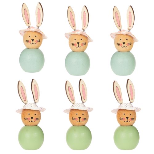 položky Drevená figúrka veľkonočného zajačika, jarná dekorácia, akcentový bytový doplnok, mätovo zelená, 9 cm, 8 kusov