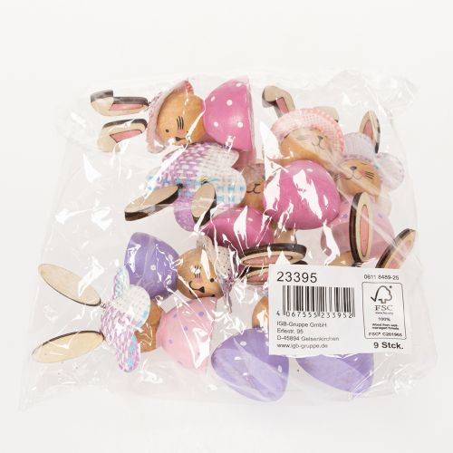 položky Veľkonočná jarná stolová dekorácia s zajačikom, ozdobné zajačiky s klobúčikmi, 7 cm, 9 kusov