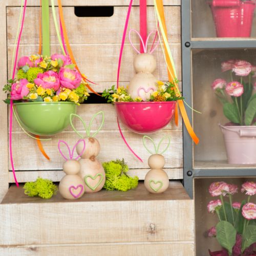 položky Drevená dekoračná figúrka králika s drôtenými ušami pre moderné veľkonočné dekorácie, 11 cm, 4 kusy