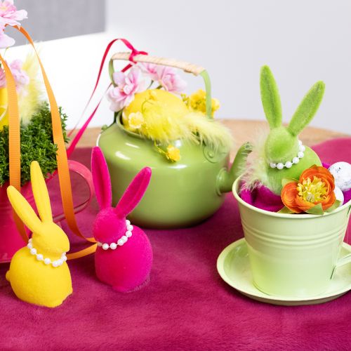 položky Dekoratívna figúrka veľkonočného zajačika s perlovým náhrdelníkom, ideálna do obývačky alebo spálne, 13 cm, 4 kusy