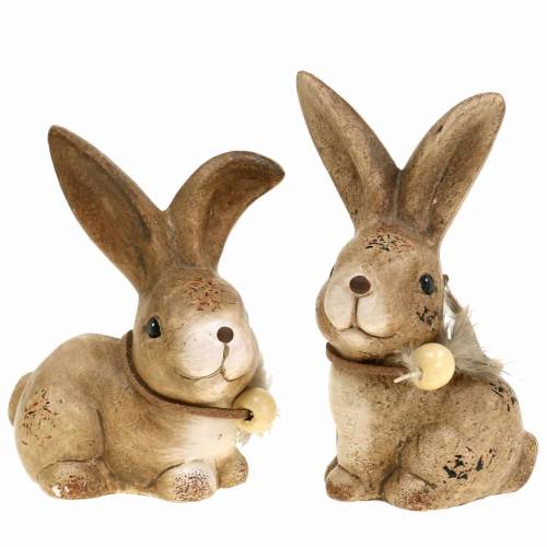 Floristik24 Deco figúrky králik s pierkom a drevenou korálkou hnedé triedené 7cm x 4,9cm V 10cm 2ks