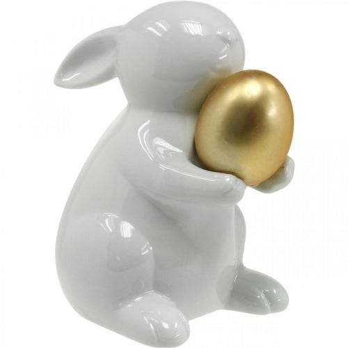 položky Králik so zlatým vajíčkom keramika, veľkonočná dekorácia elegantná biela, zlatá V15cm