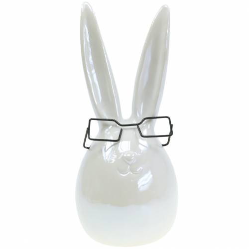 Floristik24 Veľkonočný zajačik s okuliarmi Biela perleťová keramika V27cm