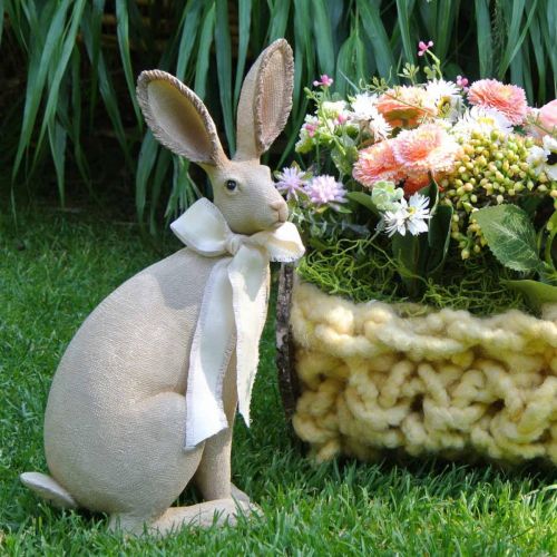položky Veľkonočný zajačik sediaci s mašľou polyresinová stolová dekorácia Veľká noc V30cm