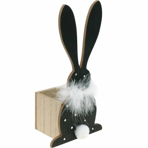 Floristik24 Drevený veľkonočný zajačik s bodkovaným pierkom Boa Čierny, biely