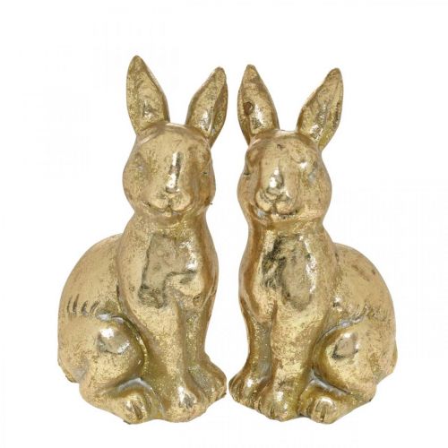Floristik24 Zajačik zlatá dekorácia sediaca starožitný vzhľad Veľkonočný zajačik V12,5cm 2ks