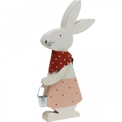 Floristik24 Zajačik, jarná dekorácia, drevený zajačik s vedierkom, veľkonočný zajačik