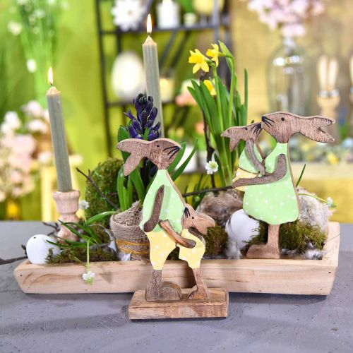 položky Zajačik mama s dieťaťom, veľkonočná dekorácia, jar, veľkonočný zajačik z dreva, prírodný, zelený, žltý V22cm