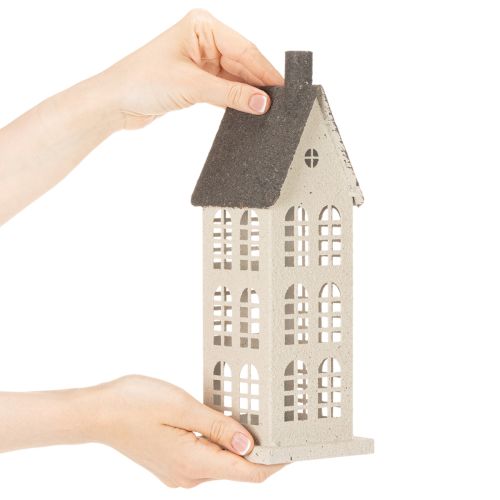 Dekoratívny kovový domček s oknami a krbom, 28 cm | Floristik24.sk