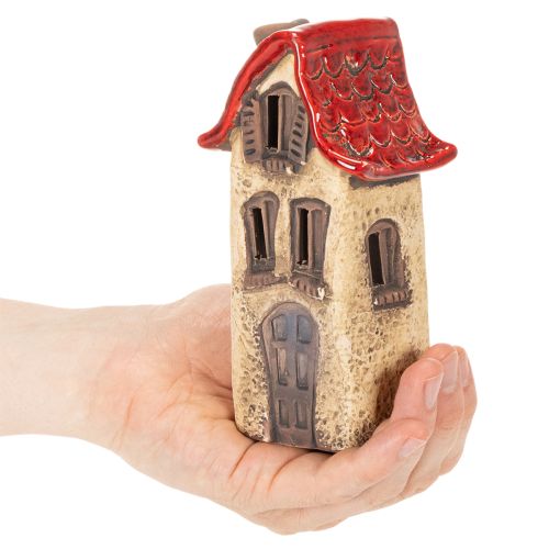 Keramická dekorácia na domček s červenou strechou, svietiaci domček, 15 cm, 2 kusy | Floristik24.sk