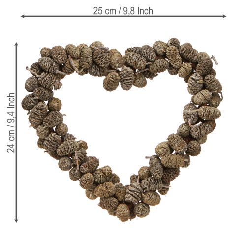 položky Dekorácia srdca, kužeľ, jelšový kužeľ, biely, 24 cm