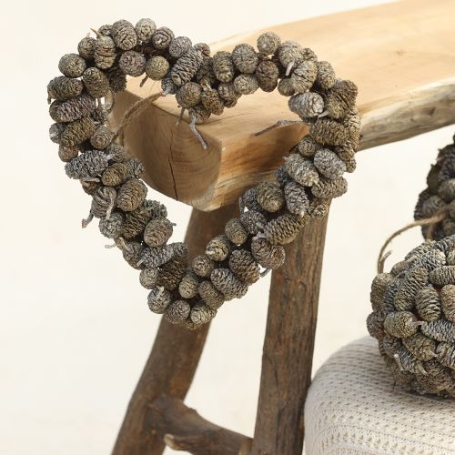 položky Dekorácia srdca, kužeľ, jelšový kužeľ, biely, 24 cm