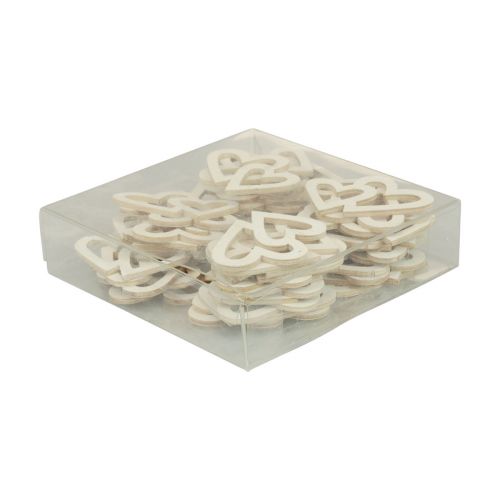 Floristik24 Dekorácia srdiečka sypaná dekorácia dvojité srdiečka drevená dekorácia krémová 4,5cm 48 ks