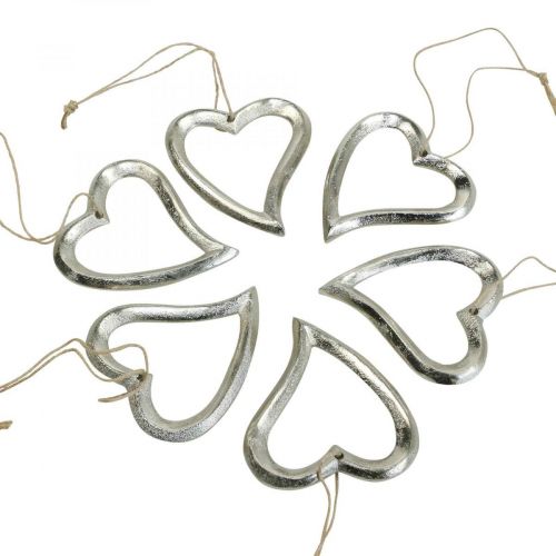 položky Dekorácia srdiečko na zavesenie kovové srdce strieborné 7,5 × 8,5 cm 6 kusov