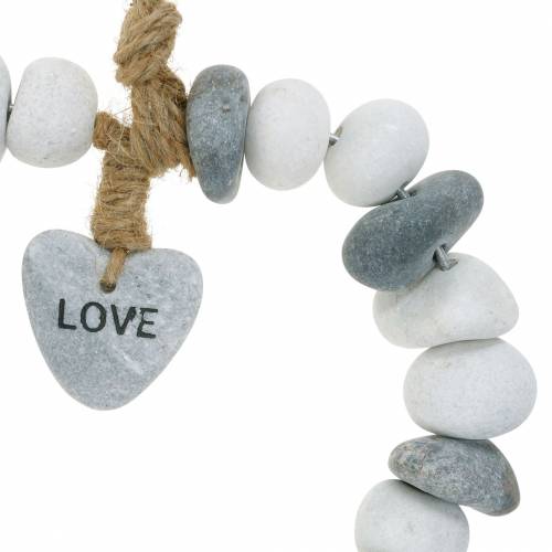 položky Srdce na zavesenie „Love“ z prírodných riečnych kamienkov, sivo/biele Ø18cm 1 ks