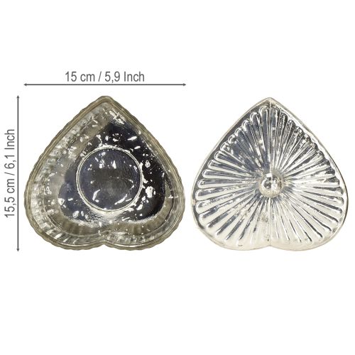 položky Plechovka v tvare srdca s vrchnákom, sklenená plechovka so srdcom, šampanské, 15,5 x 15 x 10 cm