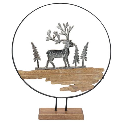 Dekorácia jeleňa stojan na prsteň kov drevo strieborná Ø38cm