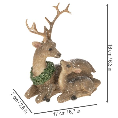 Dekoratívna figúrka jelenej rodiny so snehom ako zimnou dekoráciou, 17 cm | Floristik24.sk