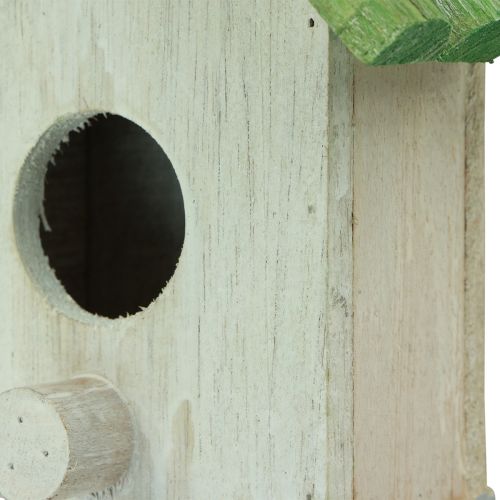 položky Závesná dekorácia vtáčia búdka drevo zelená biela 14,5×7,5×17,5cm