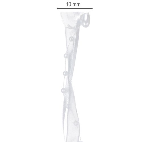 položky Organzová stuha na svadobnú dekoráciu biela 10 mm x 5 m so srdiečkami a perlami