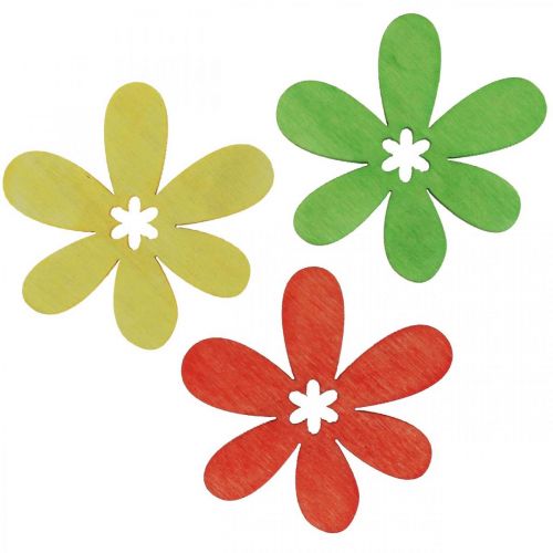 položky Drevené kvety rozptylová dekorácia kvety drevo žltá/oranžová/zelená Ø4cm 72ks