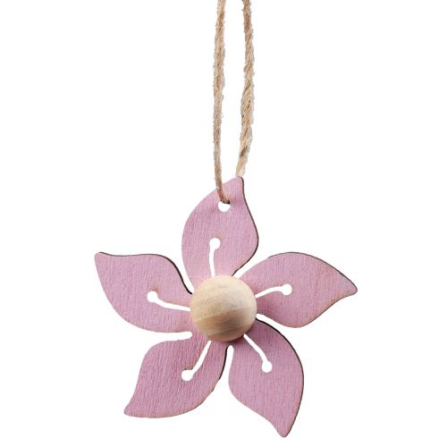 položky Drevená kvetinová dekorácia na zavesenie drevo fialová, ružová, biela 4,5cm 24ks