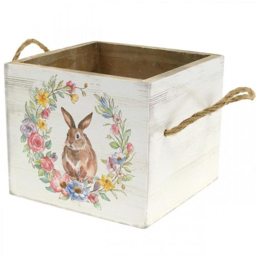 Floristik24 Deco kvetináč Shabby Wood kvetináč White Bunny 12×14×14cm