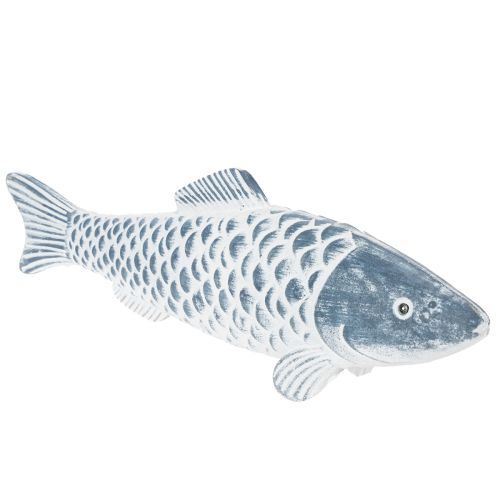 Drevená rybka v modrej a bielej farbe, dekorácia rybky, drevená múčka, 35 cm, 1 kus | Floristik24.sk