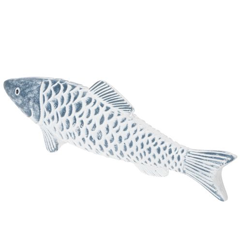 Drevená rybka v modrej a bielej farbe, dekorácia rybky, drevená múčka, 35 cm, 1 kus | Floristik24.sk