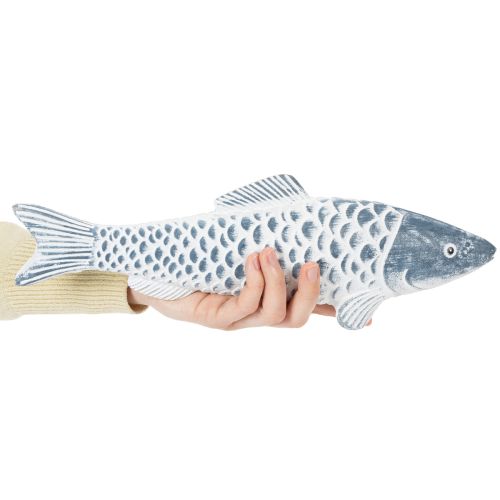 Drevená rybka v modrej a bielej farbe, dekorácia rybky, drevená múčka, 35 cm, 1 kus | Floristik24.sk