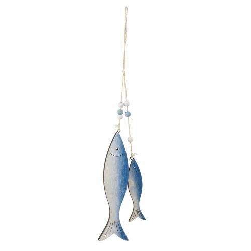 Drevené ozdobné vešiaky ryba modrá biela 11,5/20cm sada 2 ks