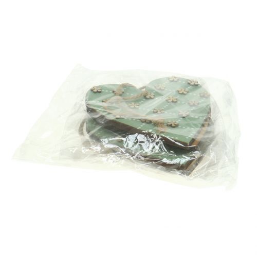 Floristik24 Drevené srdce na zavesenie zelené/natur 10cm 4ks