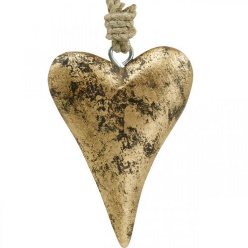 Floristik24 Drevené srdiečko so zlatým efektom valentínska svadobná dekorácia 10×7cm