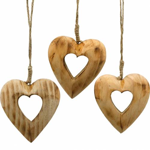 Floristik24 Ozdobný prívesok srdce, drevené srdiečka, Valentín, drevený prívesok, svadobná dekorácia 6 kusov