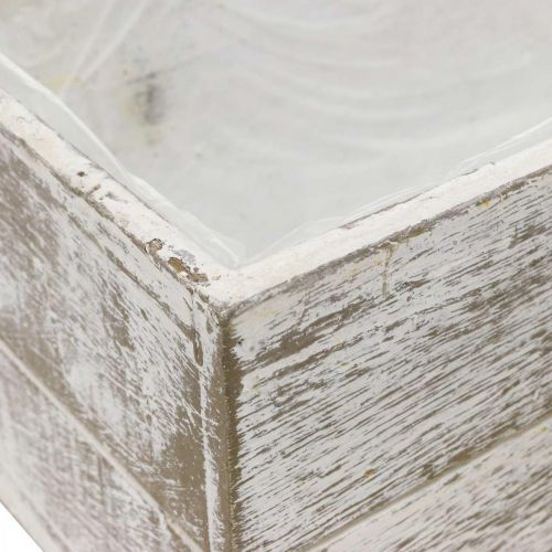 Floristik24 Kvetináč drevený vintage krémový, hnedý 32×16/28×13cm sada 2 ks