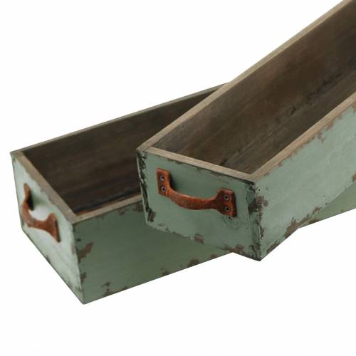 položky Kvetináč drevený box s držadlami starožitná zelená 74×14/66×11cm sada 2 ks