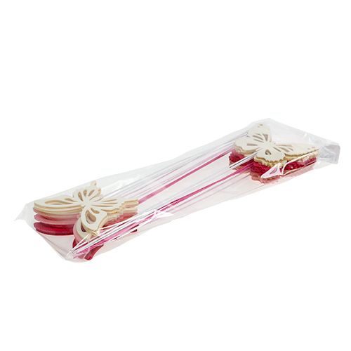 Floristik24 Drevený motýľ s drôtom ružový asst. 8 cm 18 kusov