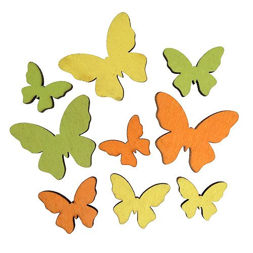 Floristik24 Drevený motýlik 2,5-4cm oranžový, zelený, žltý 36ks