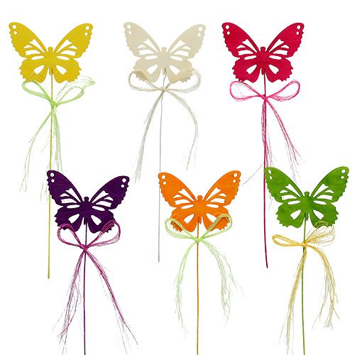 Floristik24 Drevené motýliky na drôte rôznofarebné 8cm 24ks